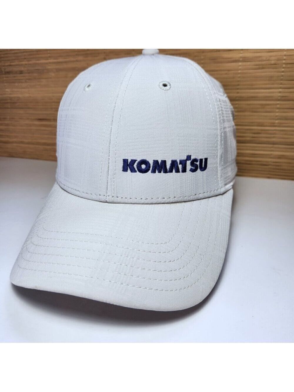 Komatsu Dryve Ball Cap Tan Ivory Gray Adjustable 6 Panel Heavy Equipment Hat